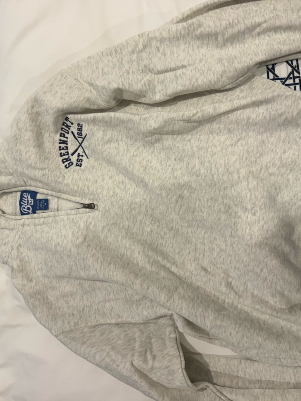 Women’s Light Gray Quarter-Zip Sweater - Greenport Graphic